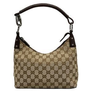 Gucci GG Handbag 115002 Dark Brown Beige Jacquard Leather